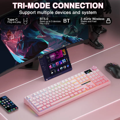 AULA F108 Pro Wireless Mechanical Gaming Keyboard — 98-Key Hot-Swap Gasket-Mount with TFT Smart Display, PBT Keycaps, RGB Backlight, Bluetooth/2.4G/USB (Full-Size, Macro)