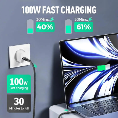 100W Transparent 3-in-1 Fast Charging Cable with LED Light — USB C to Lightning/Type-C/Micro USB, Super Fast Charge for iPhone, Android, Tablets (One Cable for Every Device)