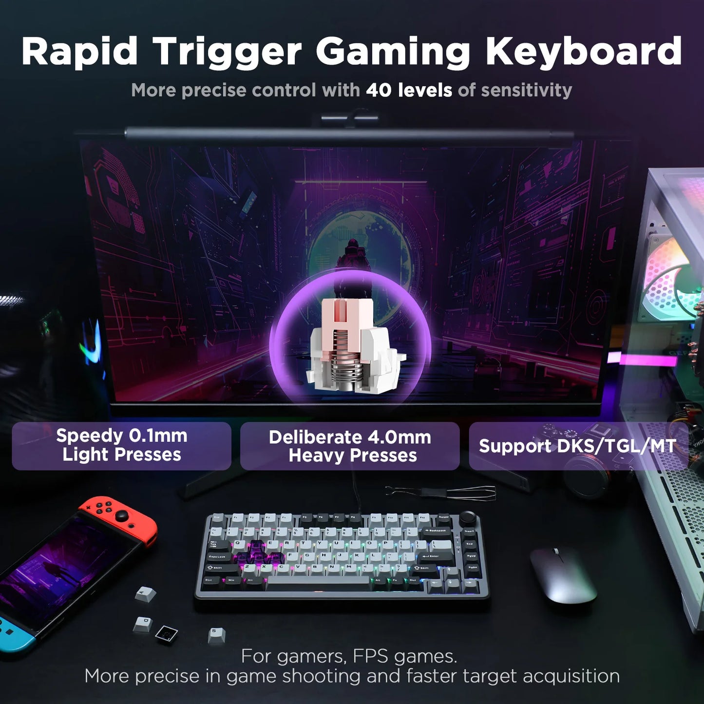 YUNZII RT75 Rapid Trigger Gaming Keyboard — Hyper-Fast Magnetic Switches, Hot-Swappable 75% Layout, PBT Double-Shot Keycaps, RGB Wired Mechanical Keyboard (82 Keys)
