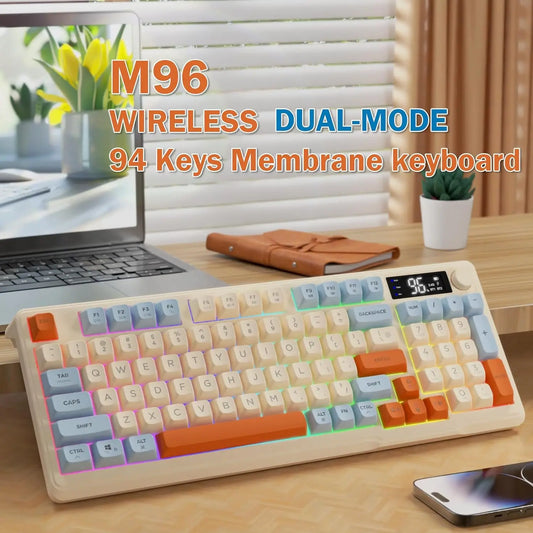 ZIYOU LANG Wireless Gaming Keyboard with Smart Display & Control Knob — 94-Key Quiet Membrane, Bluetooth/2.4G/USB, 3000mAh Rechargeable (PC, Laptop, Tablet)