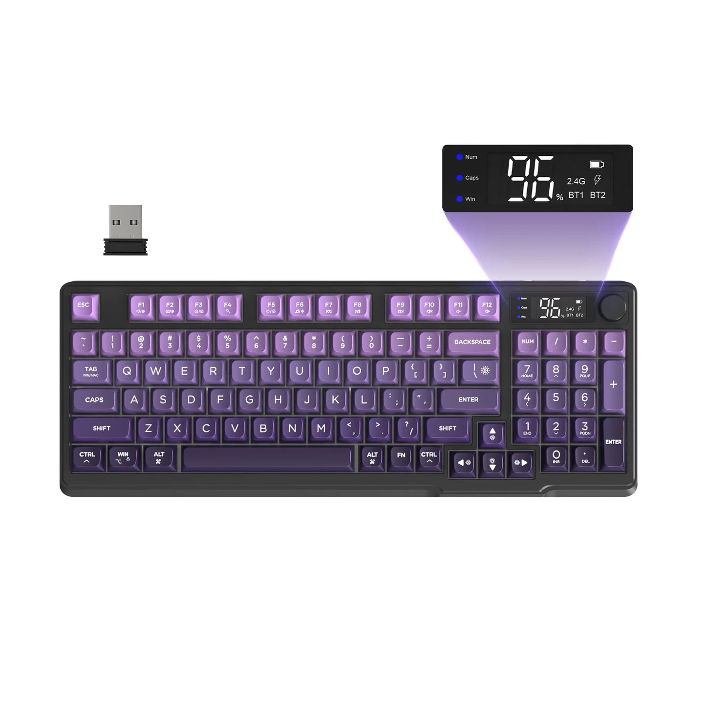 ZIYOU LANG Wireless Gaming Keyboard with Smart Display & Control Knob — 94-Key Quiet Membrane, Bluetooth/2.4G/USB, 3000mAh Rechargeable (PC, Laptop, Tablet)