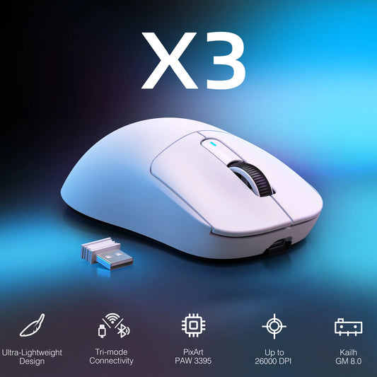 ATTACK SHARK X3 Wireless Gaming Mouse — 49g Ultra-Light Ergonomic Design, PixArt PAW3395 26K DPI Sensor, Tri-Mode (2.4G/Bluetooth/Wired), Programmable Buttons (Rechargeable)