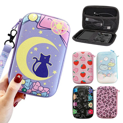 Protective Carrying Case for R36S, RG35XX H, R36 Ultra, K36 & Miyoo Mini Plus — Cute Cartoon Travel Storage Bag with Lanyard for Handheld Game Consoles & Accessories