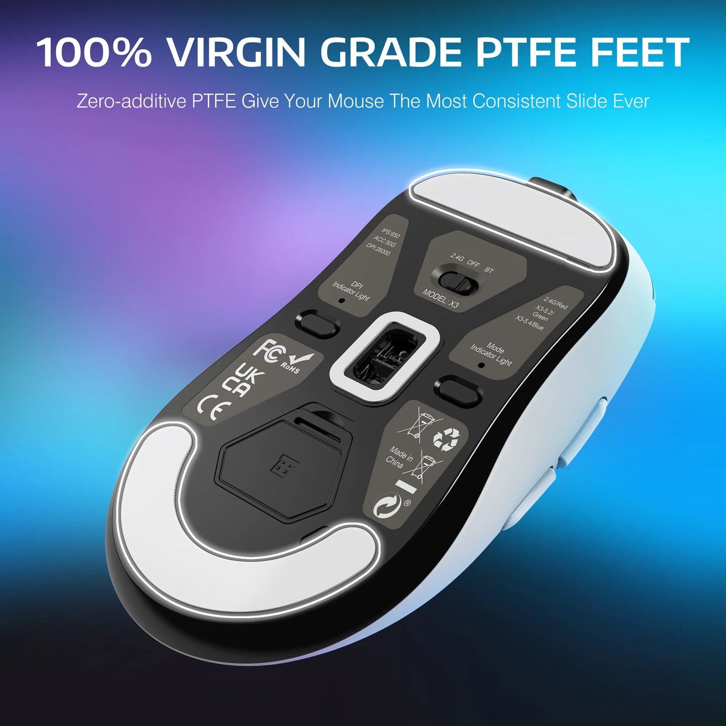 ATTACK SHARK X3 Wireless Gaming Mouse — 49g Ultra-Light Ergonomic Design, PixArt PAW3395 26K DPI Sensor, Tri-Mode (2.4G/Bluetooth/Wired), Programmable Buttons (Rechargeable)