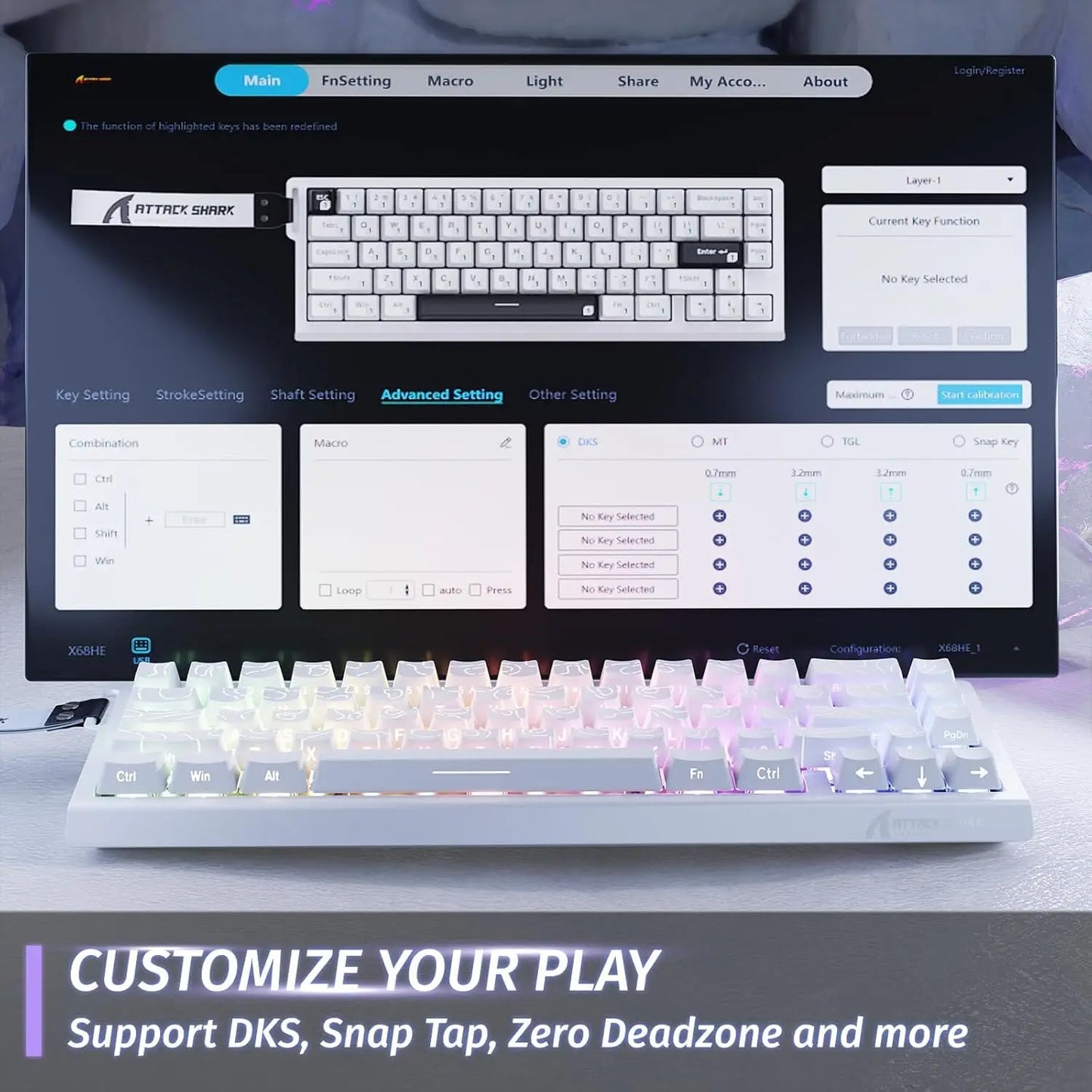 ATTACK SHARK X68 HE Rapid Trigger Gaming Keyboard — Hall Effect Magnetic Switches, Adjustable Actuation, 8000Hz Polling, Hot-Swap 68-Key Wired Mechanical Keyboard