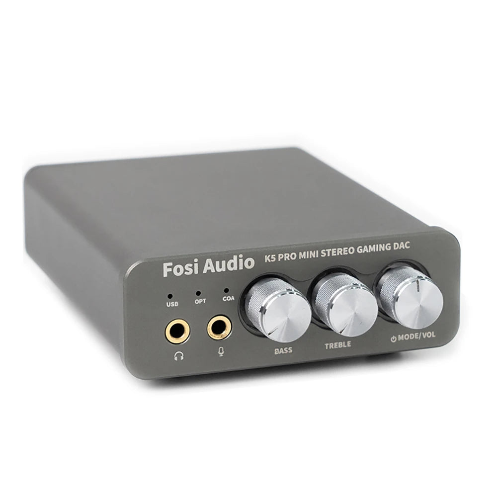 Fosi Audio K5 PRO Gaming USB DAC & Headphone Amplifier — Desktop Mini DAC Amp with Mic Input for PS5, PC, Mac, Switch, 24bit/192kHz, USB-C/Optical/Coaxial (16-300Ω)