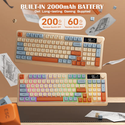 ZIYOU LANG Wireless Gaming Keyboard with Smart Display & Control Knob — 94-Key Quiet Membrane, Bluetooth/2.4G/USB, 3000mAh Rechargeable (PC, Laptop, Tablet)