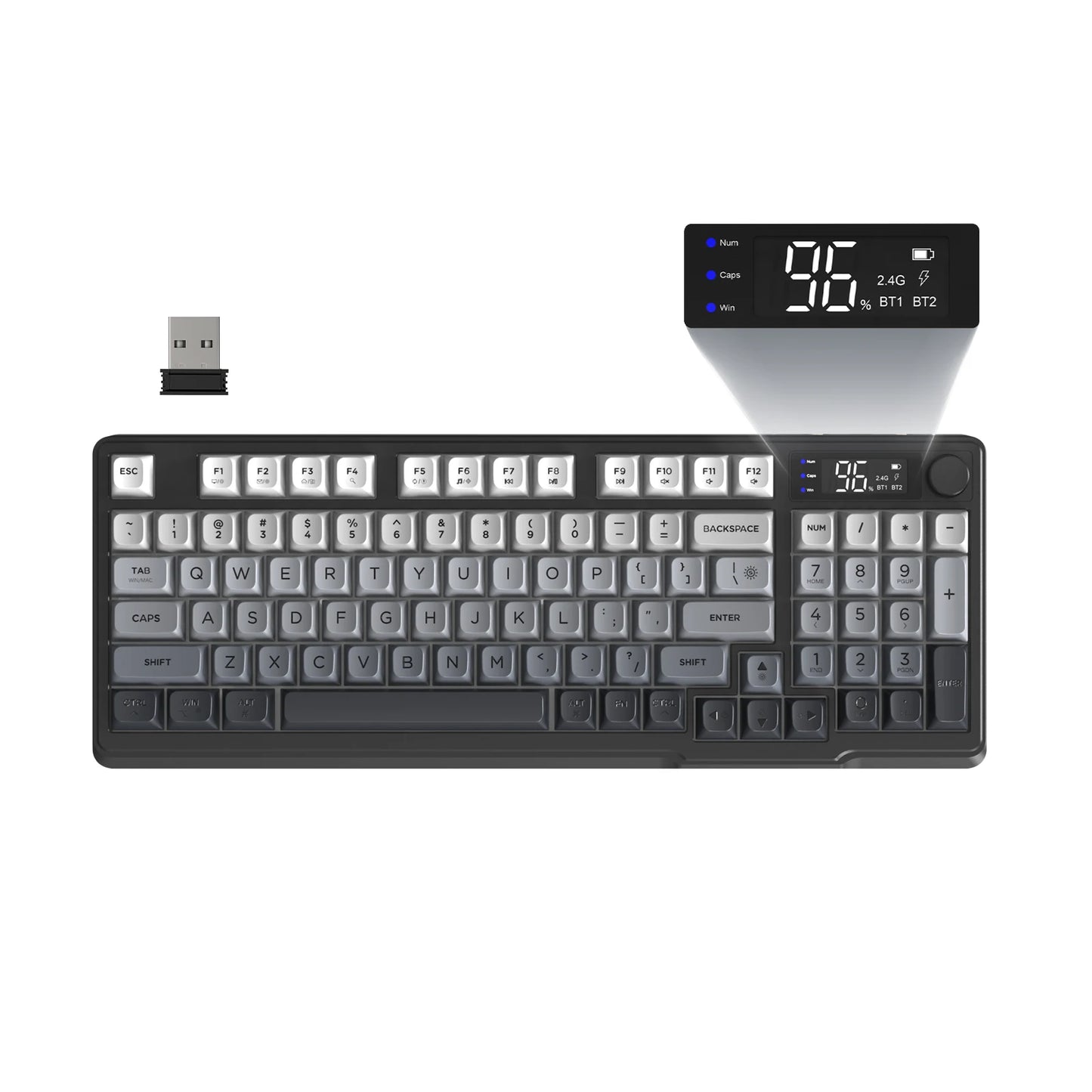 ZIYOU LANG Wireless Gaming Keyboard with Smart Display & Control Knob — 94-Key Quiet Membrane, Bluetooth/2.4G/USB, 3000mAh Rechargeable (PC, Laptop, Tablet)