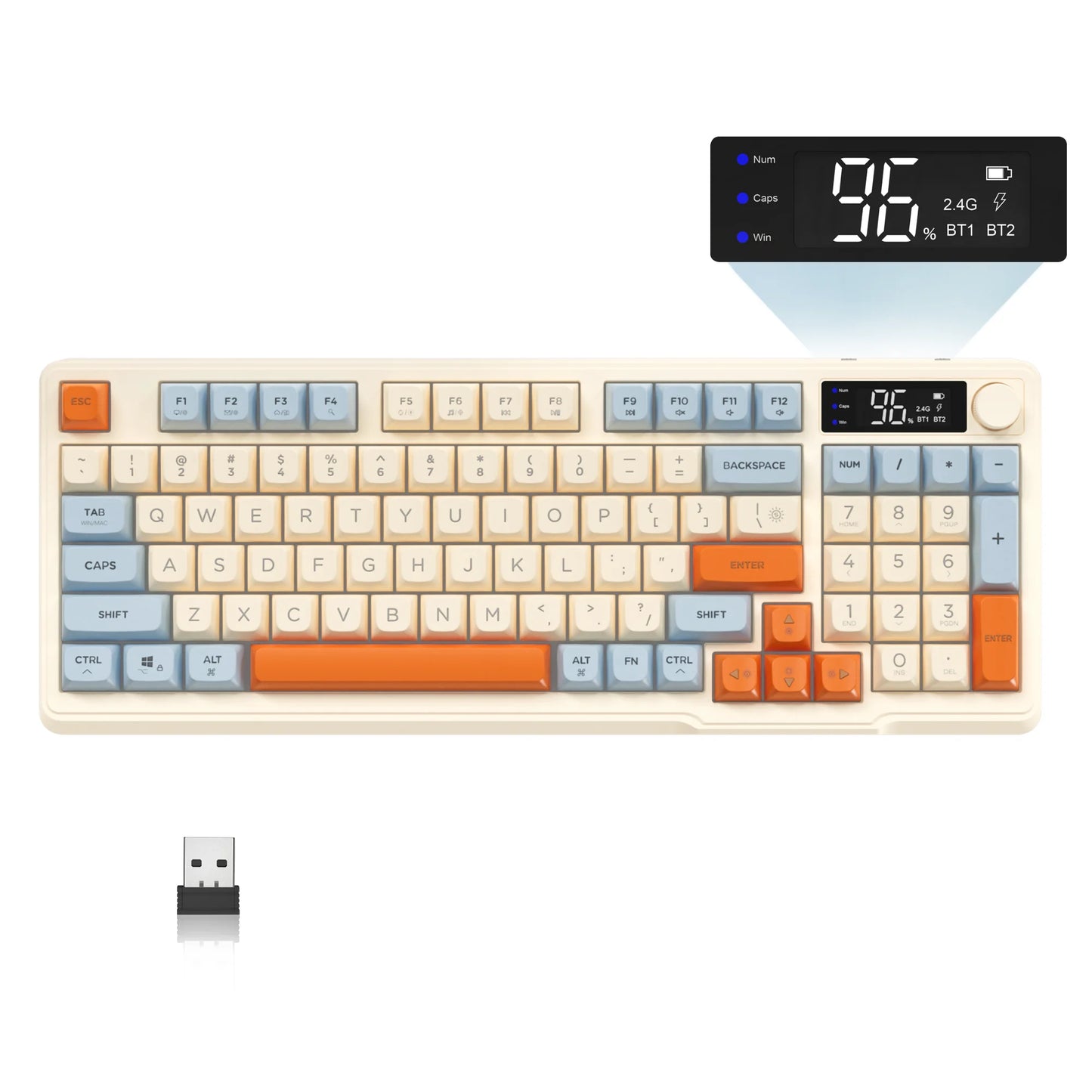 ZIYOU LANG Wireless Gaming Keyboard with Smart Display & Control Knob — 94-Key Quiet Membrane, Bluetooth/2.4G/USB, 3000mAh Rechargeable (PC, Laptop, Tablet)