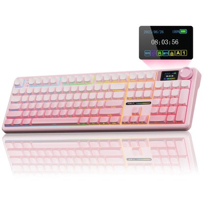 AULA F108 Pro Wireless Mechanical Gaming Keyboard — 98-Key Hot-Swap Gasket-Mount with TFT Smart Display, PBT Keycaps, RGB Backlight, Bluetooth/2.4G/USB (Full-Size, Macro)