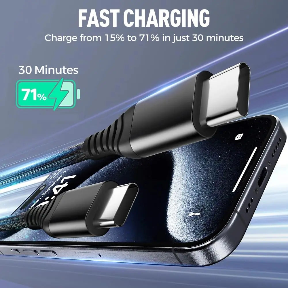 100W Transparent 3-in-1 Fast Charging Cable with LED Light — USB C to Lightning/Type-C/Micro USB, Super Fast Charge for iPhone, Android, Tablets (One Cable for Every Device)