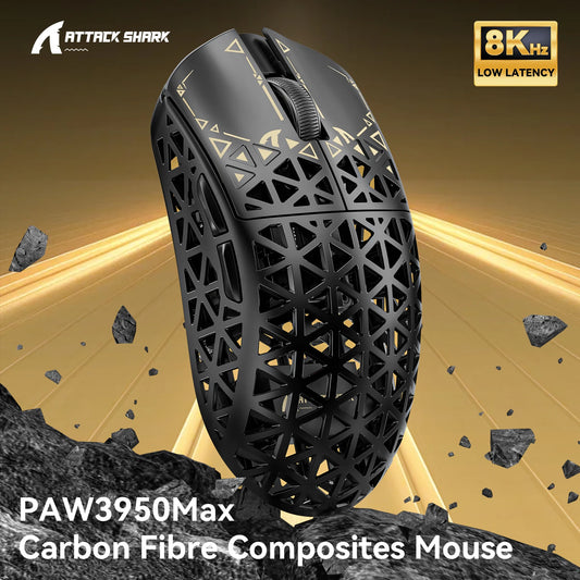 ATTACK SHARK R5 Ultra Carbon Fiber Wireless Gaming Mouse — 39g Superlight, PixArt PAW3950MAX Sensor, 8K/8000Hz Polling, 42000 DPI, Tri-Mode (Bluetooth/2.4G/Wired) for FPS Gaming