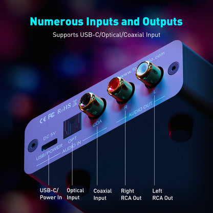 Fosi Audio K5 PRO Gaming USB DAC & Headphone Amplifier — Desktop Mini DAC Amp with Mic Input for PS5, PC, Mac, Switch, 24bit/192kHz, USB-C/Optical/Coaxial (16-300Ω)
