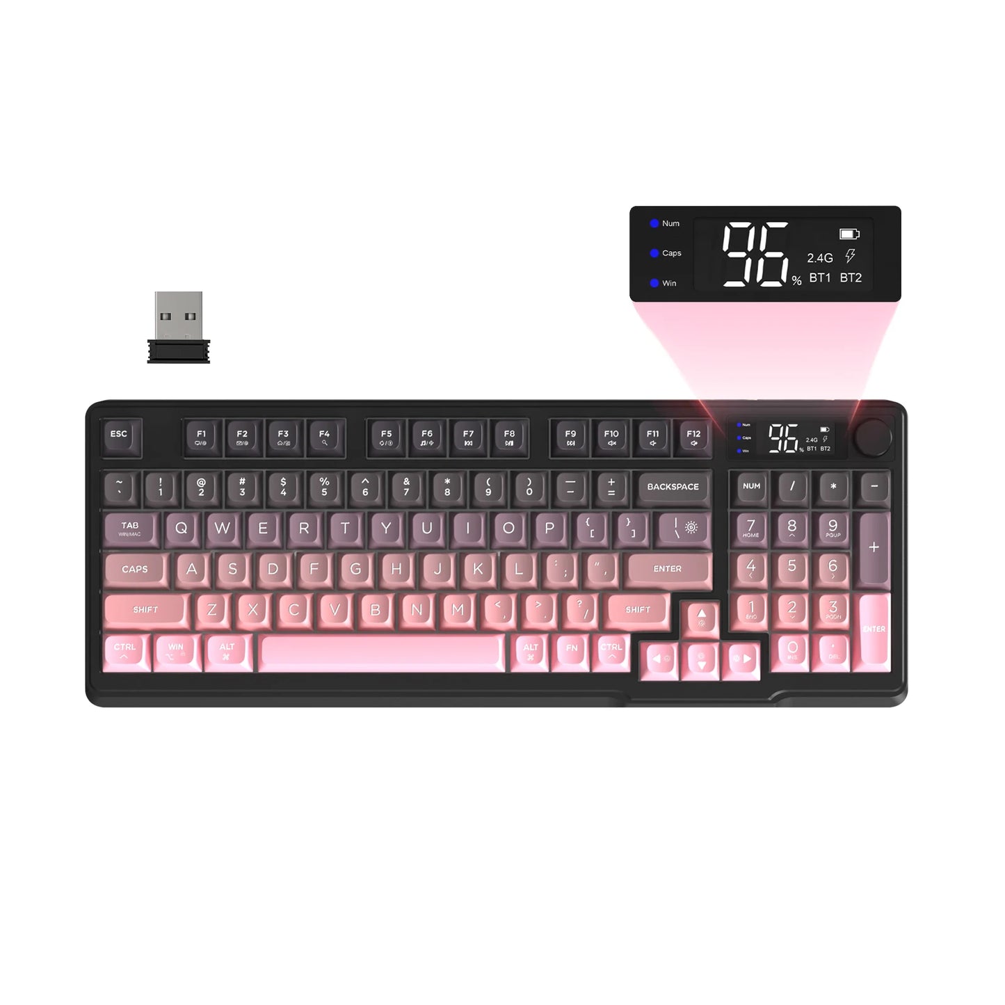 ZIYOU LANG Wireless Gaming Keyboard with Smart Display & Control Knob — 94-Key Quiet Membrane, Bluetooth/2.4G/USB, 3000mAh Rechargeable (PC, Laptop, Tablet)