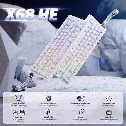 ATTACK SHARK X68 HE Rapid Trigger Gaming Keyboard — Hall Effect Magnetic Switches, Adjustable Actuation, 8000Hz Polling, Hot-Swap 68-Key Wired Mechanical Keyboard - pyxel shop