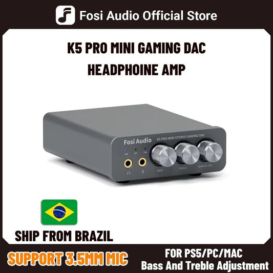 Fosi Audio K5 PRO Gaming USB DAC & Headphone Amplifier — Desktop Mini DAC Amp with Mic Input for PS5, PC, Mac, Switch, 24bit/192kHz, USB-C/Optical/Coaxial (16-300Ω) - pyxel shop